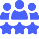 Three people icons above three stars.