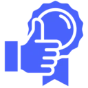 Thumbs up with a blue award ribbon.